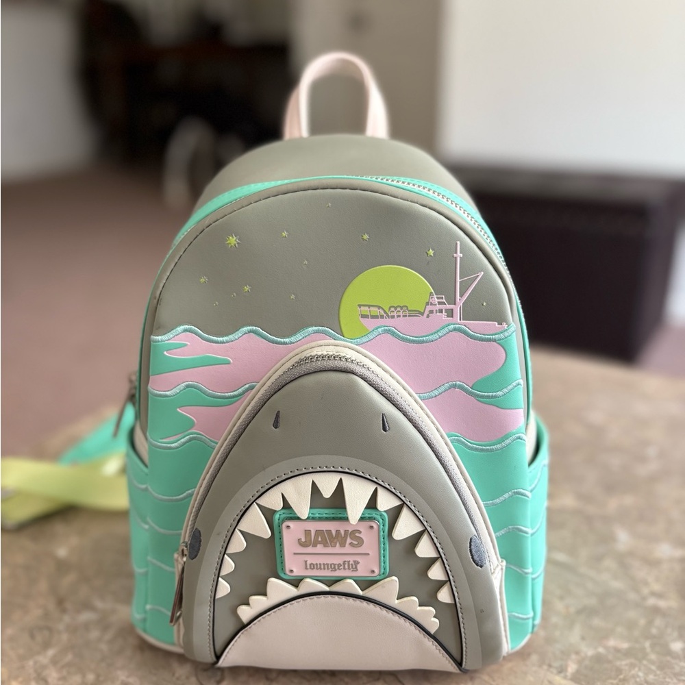 Loungefly Jaws Kids Backpack - Green and Pink